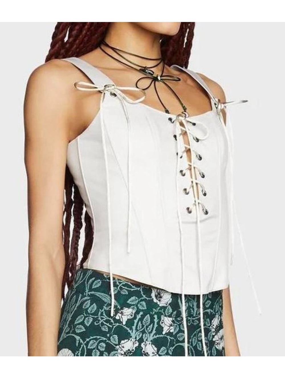 Widow White Lace-Up Corset Cami Bustier Gothic Top